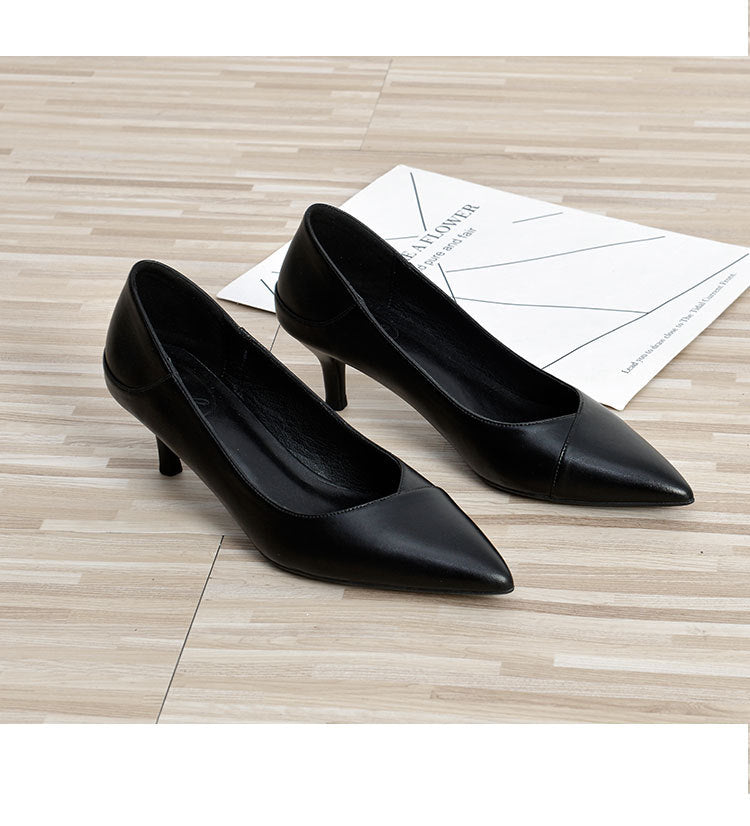New Women's Black Sheepskin Professional High Heels