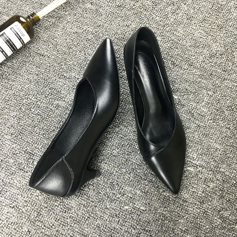 New Women's Black Sheepskin Professional High Heels